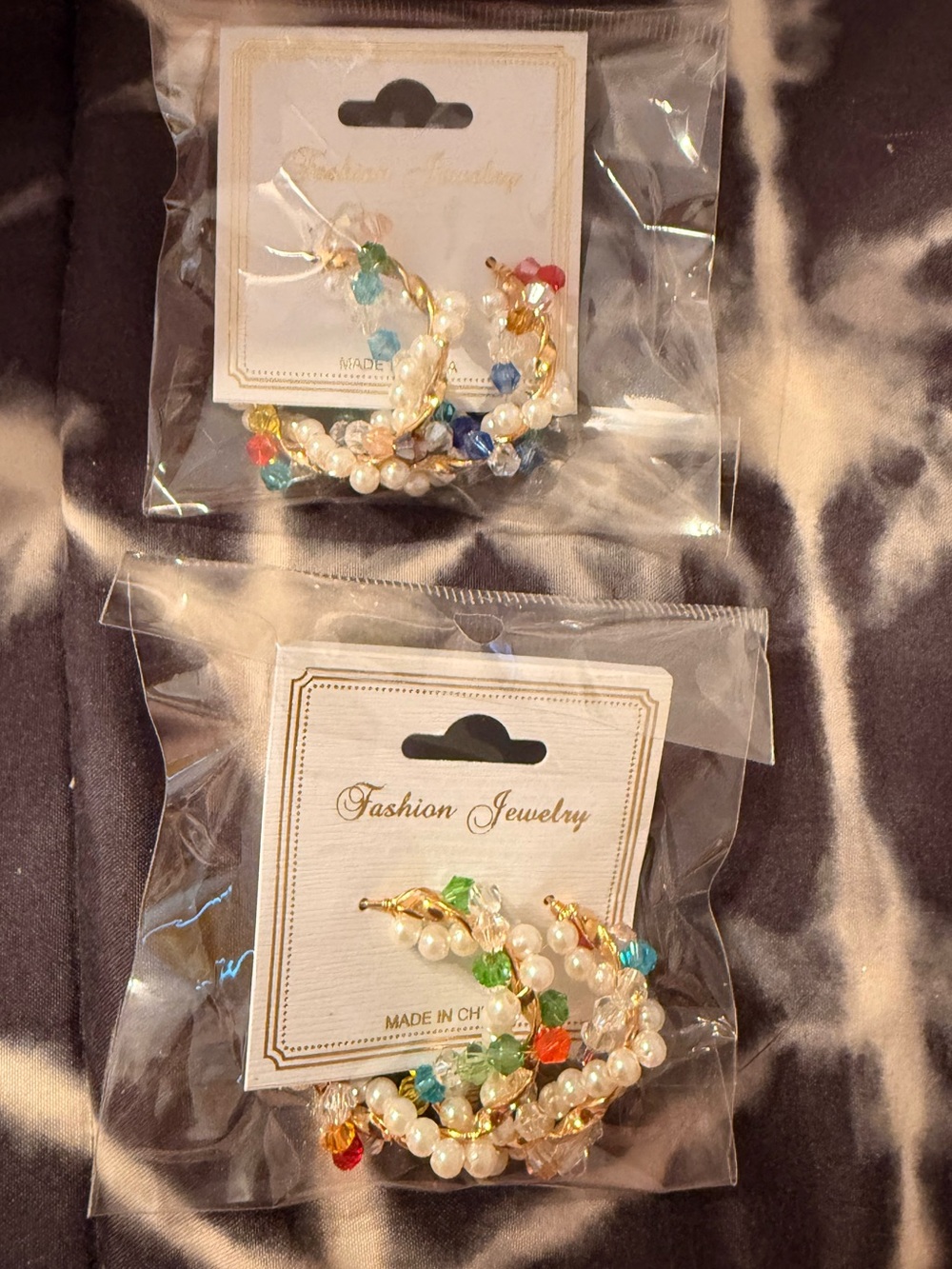 Multi Colored Faux Gems Hoop Earrings